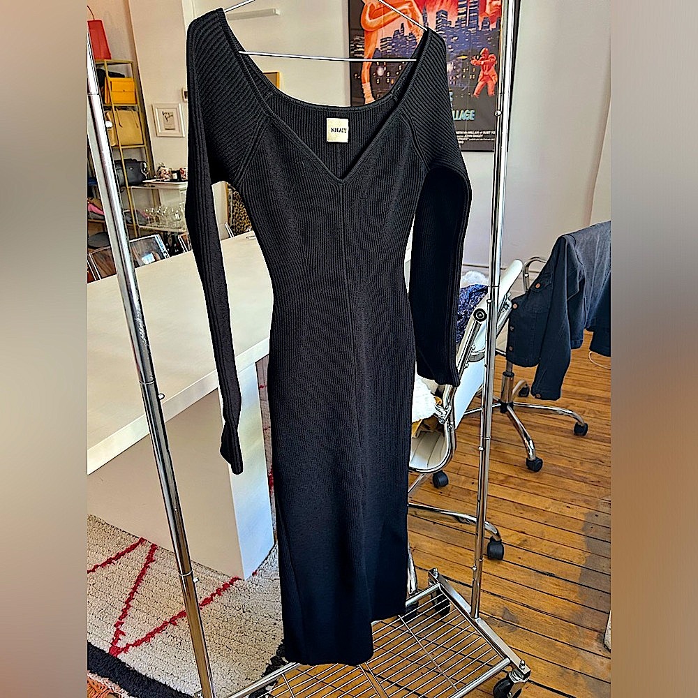 Black Pia (Off-shoulder) KHAITE Midi Dress